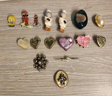 Vintage Job Lot of 15  Brooches and 1 Scarf Holder, Different Styles and Sizes