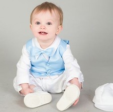  Baby Boys Christening Outfit / Christening Suit 3pc Suit Light Blue Bow Tie