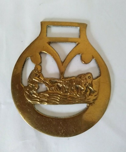 Vintage horse brass farm scene - vintage,