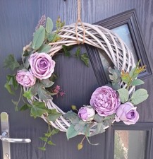 Lavender  Door Wreath With Peony Roses For Spring and Summer - Handmade Wreath