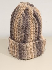 Cosy hand knitted adult bobble hat thick wool Beige And Brown