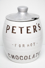 Peter's for Hot Chocolate Advertising Malt Soda Fountain Ceramic China Jar Crock
