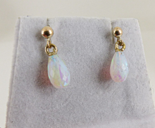 9ct gold opal earrings faceted - gold,