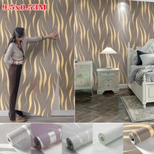 Coffe Gold 3D Damask Wave Striped Wallpaper Roll Wall Paper Grey/Purple/White 5㎡