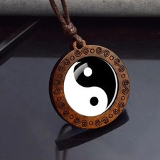 Boho yin yang wooden pendant - yin,