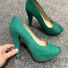 Lush Green Faux Snake Suede High Heel Platform Peep Toe Shoes By FAITH Size 6 39