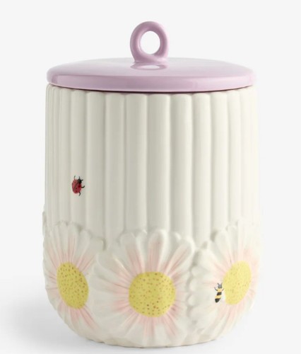 White floral ceramic bread bin - white,