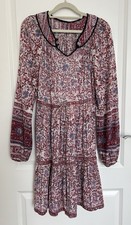 1970s Vintage Boho Indian Block Print Dress In Red And Blue, Medium Size