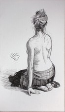 Original Female Charcoal on paper life Drawing nude Girl woman artwork realism