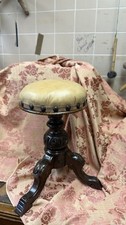 Antique Victorian Adjustable Carved Rose Wood Piano Stool With Leather Seat VGC