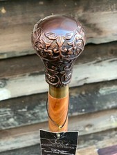 Elegant Dress Walking Stick Antique Colour Ball Handle Cane Silver Ring 37" Cane