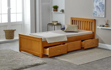 Single Bed Storage Wooden Bed with with 3 Drawers-Honey Mission Solid Pine Wood