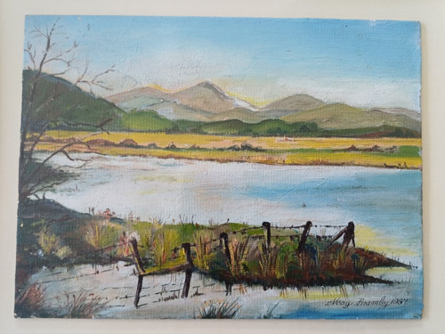 Small waterside oil landscape