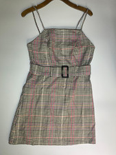 Primark Plaid Pinafore Dress Size 14 Women's Belted Check Spaghetti Strap Tartan