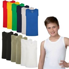 6 Pack Boys 100% Cool Cotton Vests  1 -13 years Back to School White Khaki Black