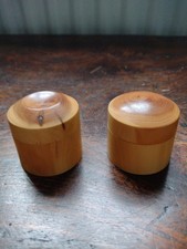 Vintage Pair of Small Wooden Lidded Turned Trinket Boxes 3.5cm Tall