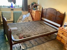 Vintage Wooden Double Bed Frame with Metal Sprung Base