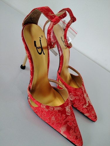 Red silk embroidered asian - red,