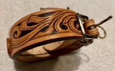 Hand-tooled Leather Biker’s Belt. Chrome And Nickel Hardware