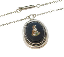 19th Century Sterling Silver Spaniel Dog Micro Mosaic Pendant Necklace Antique