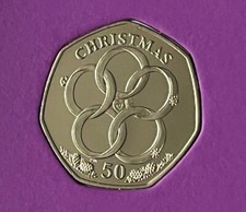 2009 Isle of Man 'Five Gold Rings' Christmas 50p Coin (BU UNC) in Display Case