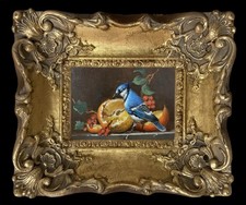 Framed Original Oil Painting On Canvas Blue Jay Signed And Listed By The Artist