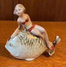 Miniature Art Deco Bathing Belle Girl On A Fish