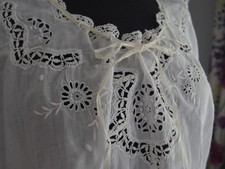 Antique Victorian Nightdress with hand embroidery anglaise lace detail ribbon