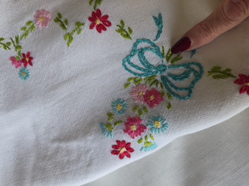 Embroidered vintage tablecloth - embroidered,