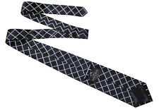 SAVILE ROW LONDON Classic Mens Blue White Geometric Pattern Silk Tie > RRP £50