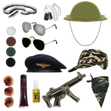 ARMY ACCESSORIES CHOOSE SOLDIER WAR UNIFORM KHAKI CAMO COSTUME WW2 VE DAY LOT