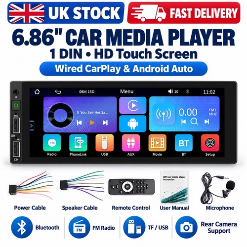 Single din car stereo - 6.86"single, 1