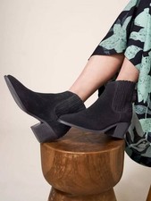 White Stuff Cherry Suede Leather Ankle Boots Black Lattice Back UK 6 (EU 39) New