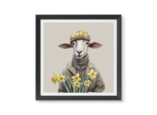 Ceri the Welsh Daffodil Sheep Wall Art Poster Print 12x12" Unframed