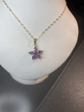 10ct not 9ct Gold Large Amethyst Star Pendant & Gold Chain