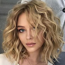 Women's Fashion Short Blonde Curly Bob Hair Natural Wave Synthetic Party Wig