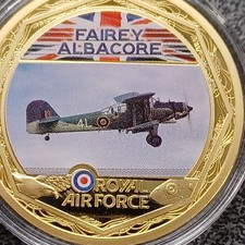 Fairey Albacore  ,British Military Aircraft,Gold Layered Colourised Coin.
