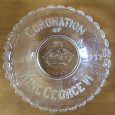 1937 Coronation King George VI Glass Commemorative Plate Royalty Collectable