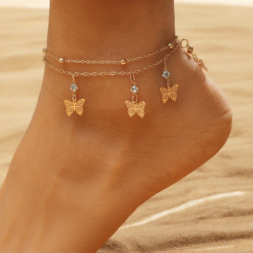 Butterfly gold anklet - gold, for