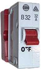 WYLEX 32A Type B Push/Plug-In Circuit Breaker ~ B32 32Amp MCB ~Inc.Base~ Red