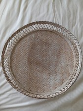 Large Wicker White Wash Woven Circular Tray Serving Display, Deep As Fruit Bowl