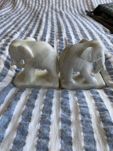 Marble elephant book ends - marble,