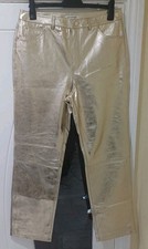 M&S AUTOGRAPH Genuine Leather Metallic Trousers UK SIZE 14 GOLD