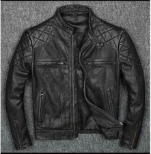 Men’s Motorcycle Biker Vintage Cafe Racer Distressed Black Real Leather Jacket