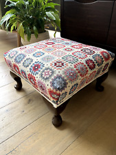 Vintage Upholstered Footstool. Excellent condition. Funky flower fabric!