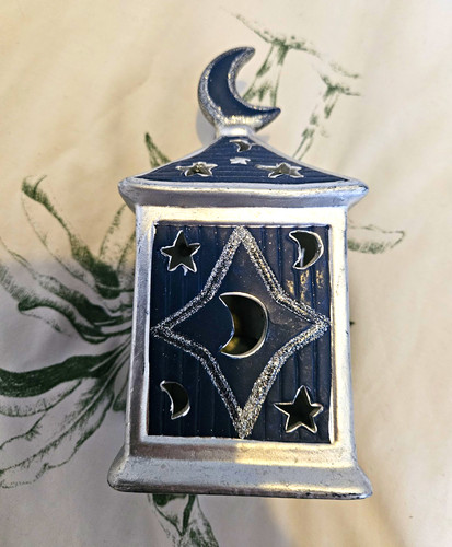 Blue silver ceramic moon - moon, &
