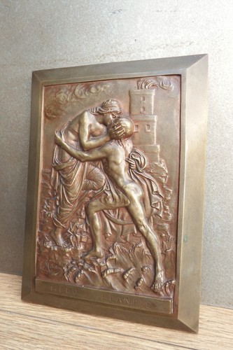Antique brass plaque sculpture - brass,