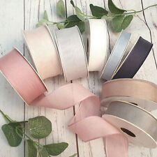 25mm, 38mm Soft Wired Edge Ribbon Blush, Sage Green, Natural, Grey, Cream, White