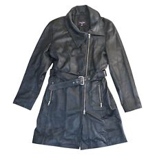 Connie Hoxton Leather Trench Coat Long Matrix Style Black Womens Uk16