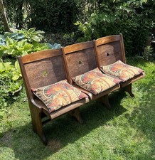 Vintage Oak Church Pew Bench 3 Seat 1920s Solid Wood Chapel Chair Antique